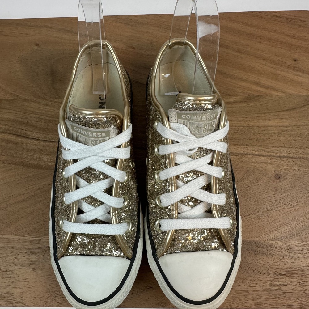Womens Converse Chuck All Star Glitter Gold Low Casual Sneakers Shoes Size 5.5 M - Picture 4 of 8